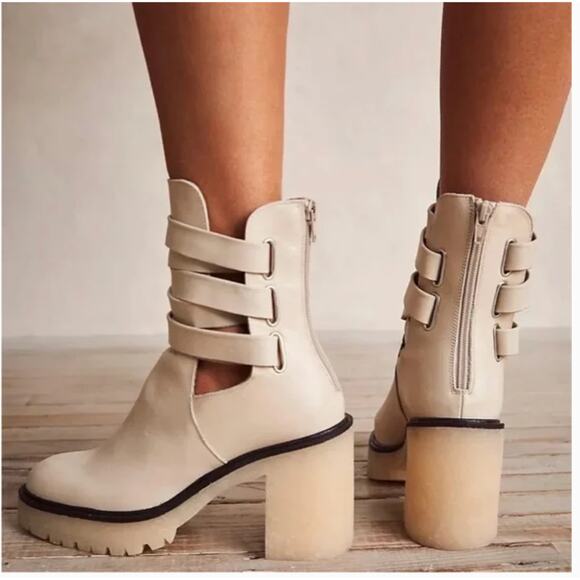 Free People Jesse Cut Out Boots 10 NWOT Leather White Ankle Booties Western - Picture 3 of 11